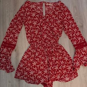 Red long sleeve floral dress